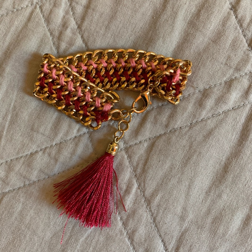 Pink and gold tassel bracelet